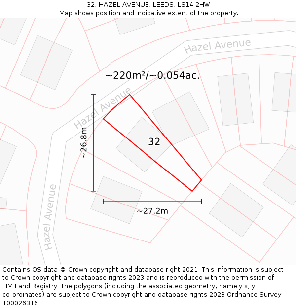 32, HAZEL AVENUE, LEEDS, LS14 2HW: Plot and title map