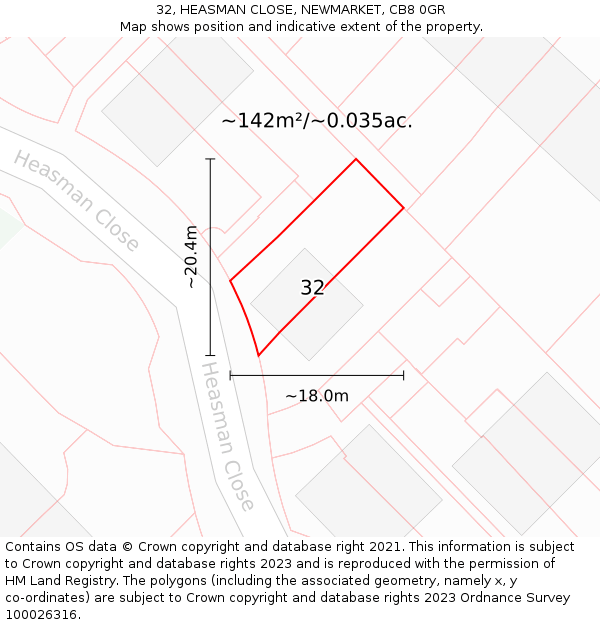 32, HEASMAN CLOSE, NEWMARKET, CB8 0GR: Plot and title map