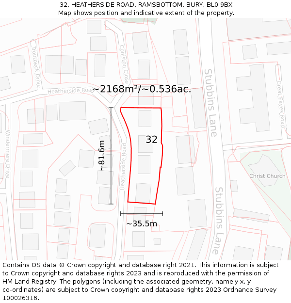 32, HEATHERSIDE ROAD, RAMSBOTTOM, BURY, BL0 9BX: Plot and title map