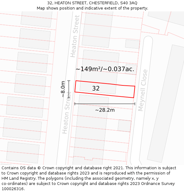 32, HEATON STREET, CHESTERFIELD, S40 3AQ: Plot and title map