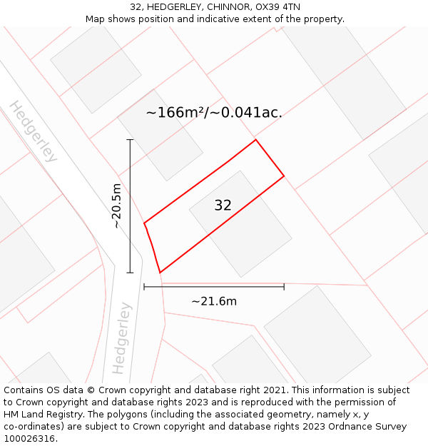 32, HEDGERLEY, CHINNOR, OX39 4TN: Plot and title map