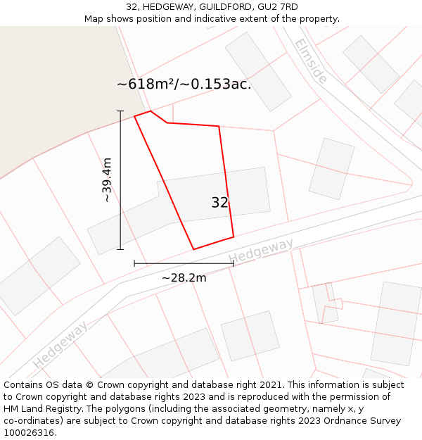 32, HEDGEWAY, GUILDFORD, GU2 7RD: Plot and title map