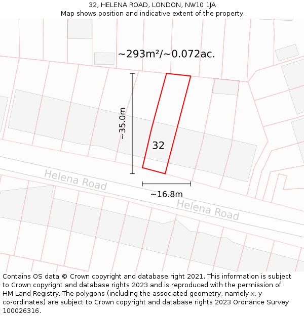 32, HELENA ROAD, LONDON, NW10 1JA: Plot and title map