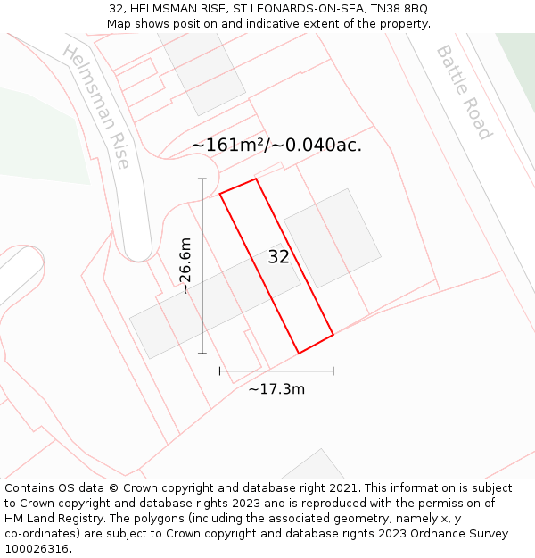 32, HELMSMAN RISE, ST LEONARDS-ON-SEA, TN38 8BQ: Plot and title map