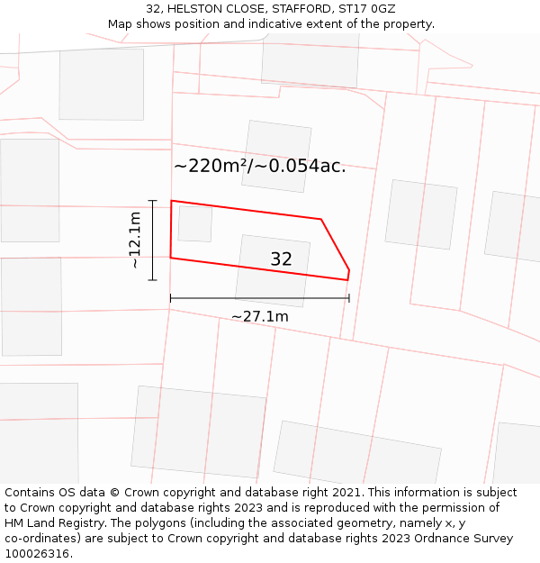 32, HELSTON CLOSE, STAFFORD, ST17 0GZ: Plot and title map