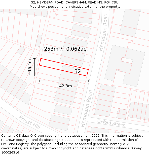 32, HEMDEAN ROAD, CAVERSHAM, READING, RG4 7SU: Plot and title map