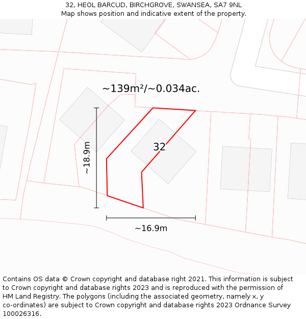 32, HEOL BARCUD, BIRCHGROVE, SWANSEA, SA7 9NL: Plot and title map