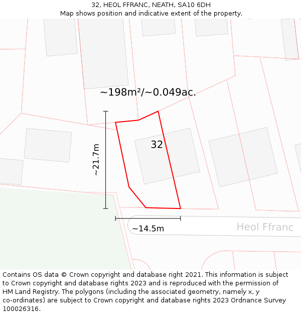 32, HEOL FFRANC, NEATH, SA10 6DH: Plot and title map
