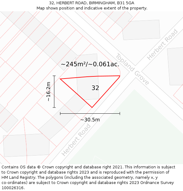 32, HERBERT ROAD, BIRMINGHAM, B31 5GA: Plot and title map