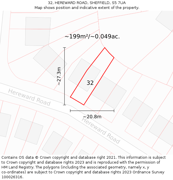 32, HEREWARD ROAD, SHEFFIELD, S5 7UA: Plot and title map