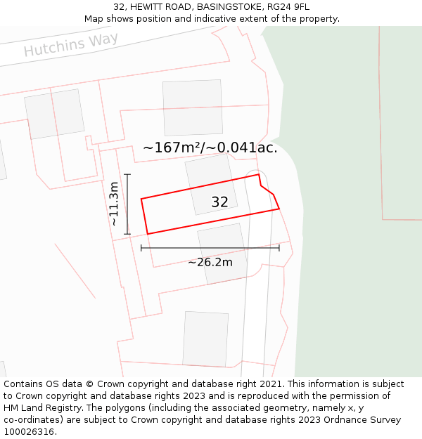 32, HEWITT ROAD, BASINGSTOKE, RG24 9FL: Plot and title map
