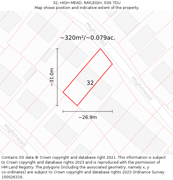 32, HIGH MEAD, RAYLEIGH, SS6 7DU: Plot and title map