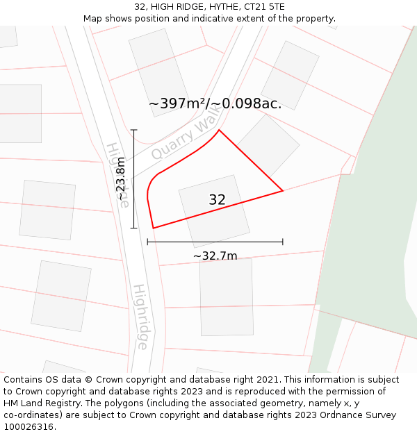 32, HIGH RIDGE, HYTHE, CT21 5TE: Plot and title map