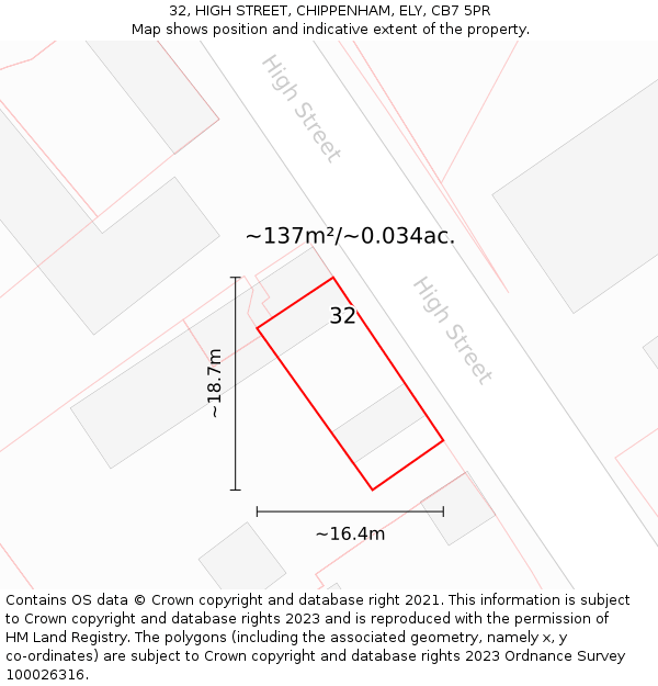 32, HIGH STREET, CHIPPENHAM, ELY, CB7 5PR: Plot and title map