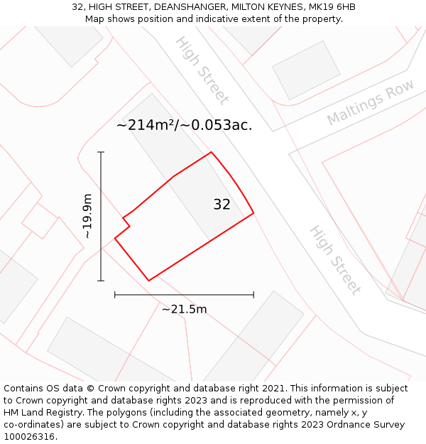 32, HIGH STREET, DEANSHANGER, MILTON KEYNES, MK19 6HB: Plot and title map