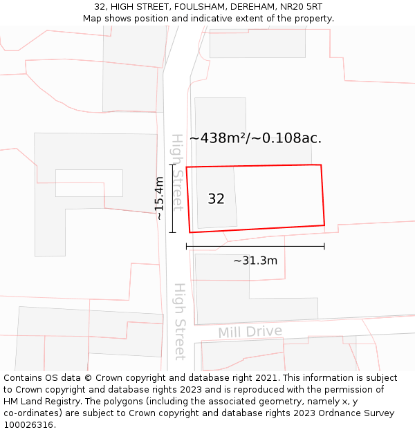 32, HIGH STREET, FOULSHAM, DEREHAM, NR20 5RT: Plot and title map