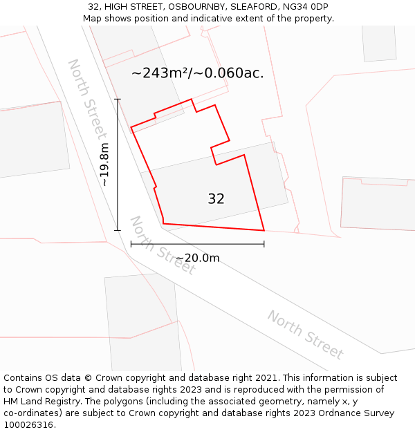 32, HIGH STREET, OSBOURNBY, SLEAFORD, NG34 0DP: Plot and title map