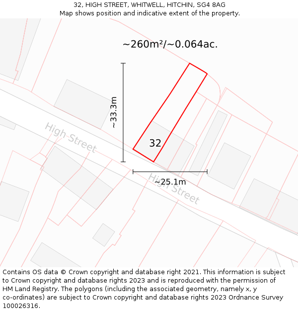 32, HIGH STREET, WHITWELL, HITCHIN, SG4 8AG: Plot and title map