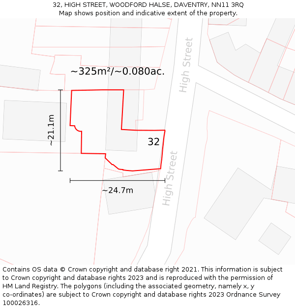 32, HIGH STREET, WOODFORD HALSE, DAVENTRY, NN11 3RQ: Plot and title map