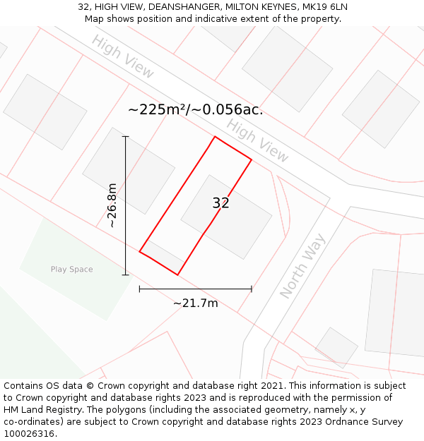 32, HIGH VIEW, DEANSHANGER, MILTON KEYNES, MK19 6LN: Plot and title map