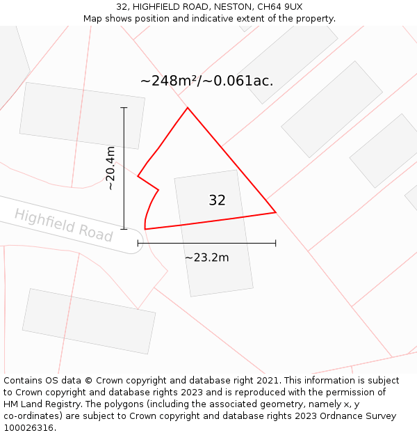 32, HIGHFIELD ROAD, NESTON, CH64 9UX: Plot and title map