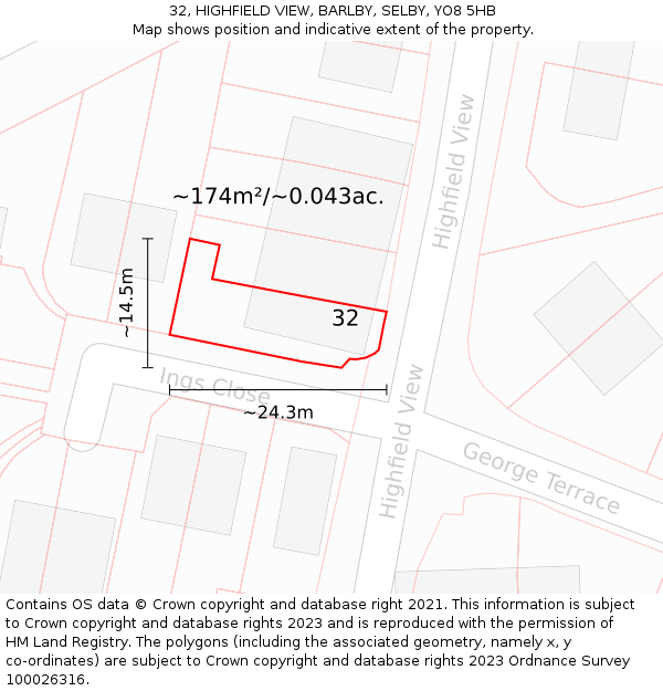 32, HIGHFIELD VIEW, BARLBY, SELBY, YO8 5HB: Plot and title map
