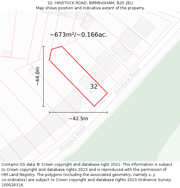 32, HINSTOCK ROAD, BIRMINGHAM, B20 2EU: Plot and title map