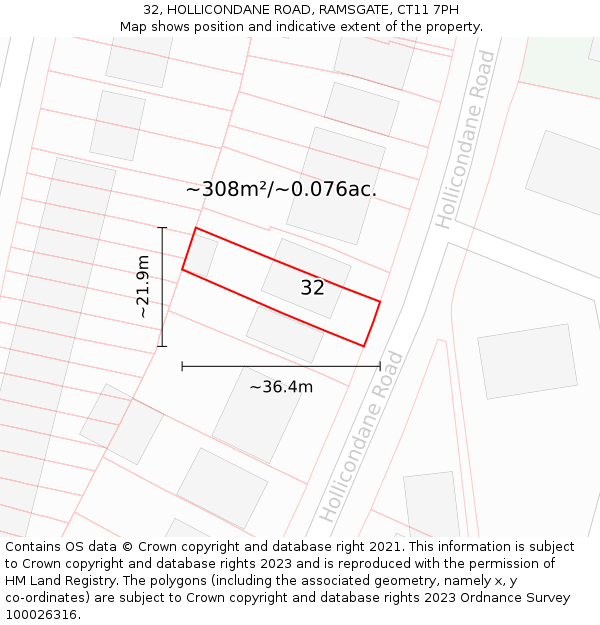 32, HOLLICONDANE ROAD, RAMSGATE, CT11 7PH: Plot and title map