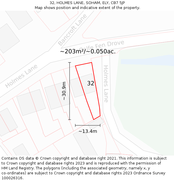 32, HOLMES LANE, SOHAM, ELY, CB7 5JP: Plot and title map