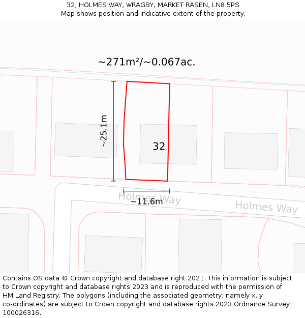 32, HOLMES WAY, WRAGBY, MARKET RASEN, LN8 5PS: Plot and title map
