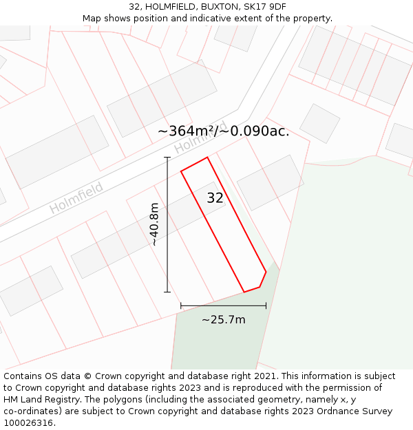 32, HOLMFIELD, BUXTON, SK17 9DF: Plot and title map