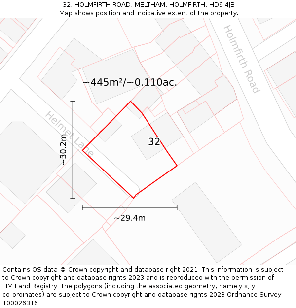 32, HOLMFIRTH ROAD, MELTHAM, HOLMFIRTH, HD9 4JB: Plot and title map