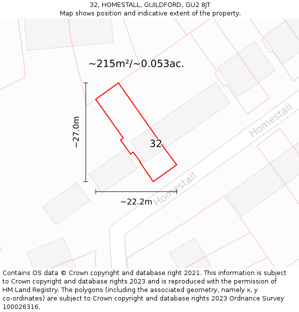 32, HOMESTALL, GUILDFORD, GU2 8JT: Plot and title map