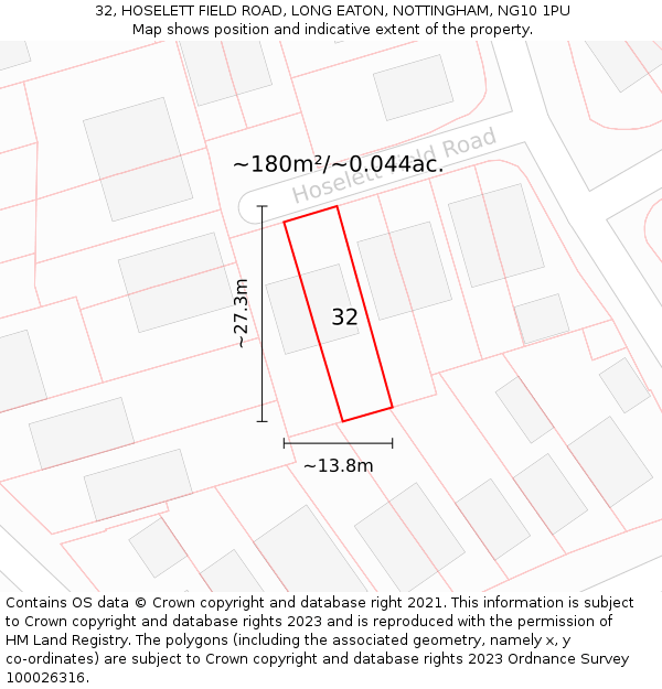 32, HOSELETT FIELD ROAD, LONG EATON, NOTTINGHAM, NG10 1PU: Plot and title map