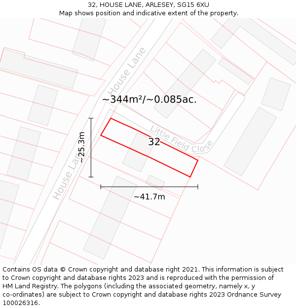 32, HOUSE LANE, ARLESEY, SG15 6XU: Plot and title map
