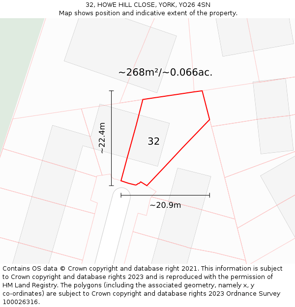 32, HOWE HILL CLOSE, YORK, YO26 4SN: Plot and title map