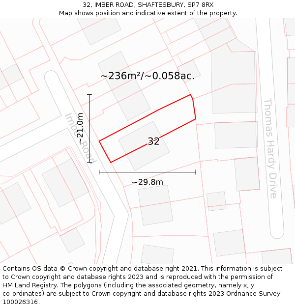 32, IMBER ROAD, SHAFTESBURY, SP7 8RX: Plot and title map