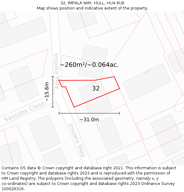 32, IMPALA WAY, HULL, HU4 6UE: Plot and title map