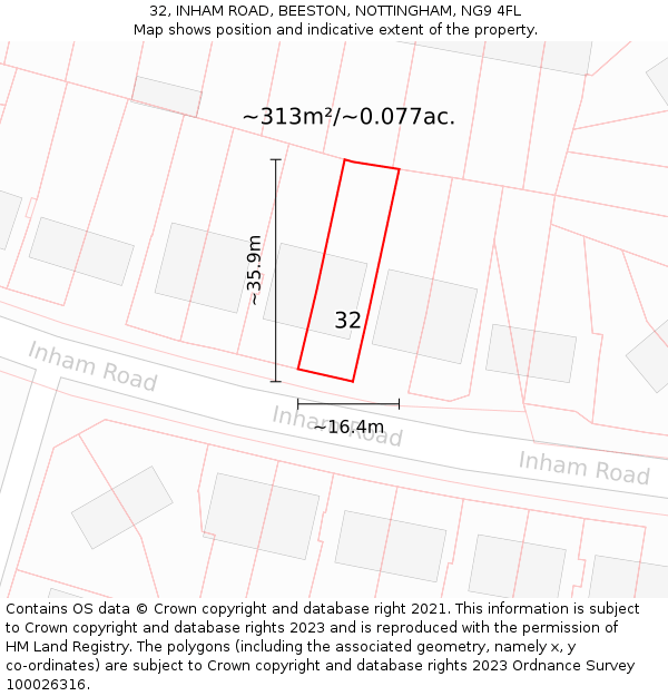 32, INHAM ROAD, BEESTON, NOTTINGHAM, NG9 4FL: Plot and title map