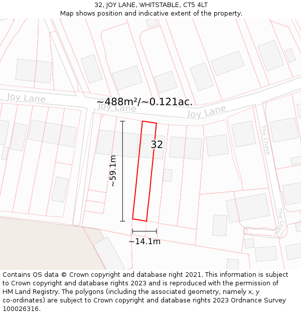 32, JOY LANE, WHITSTABLE, CT5 4LT: Plot and title map