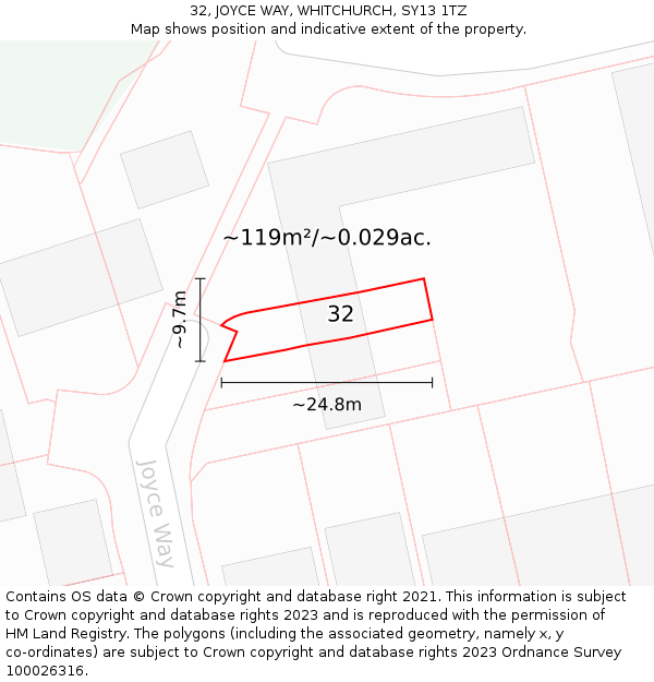 32, JOYCE WAY, WHITCHURCH, SY13 1TZ: Plot and title map