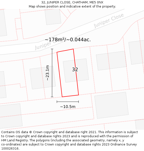 32, JUNIPER CLOSE, CHATHAM, ME5 0NX: Plot and title map