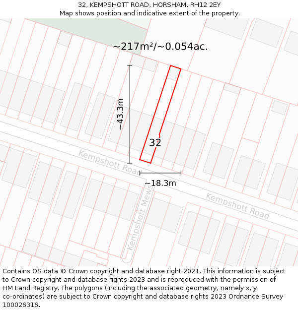 32, KEMPSHOTT ROAD, HORSHAM, RH12 2EY: Plot and title map