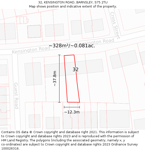 32, KENSINGTON ROAD, BARNSLEY, S75 2TU: Plot and title map
