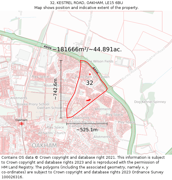 32, KESTREL ROAD, OAKHAM, LE15 6BU: Plot and title map