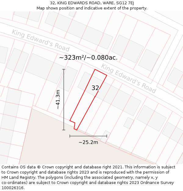 32, KING EDWARDS ROAD, WARE, SG12 7EJ: Plot and title map