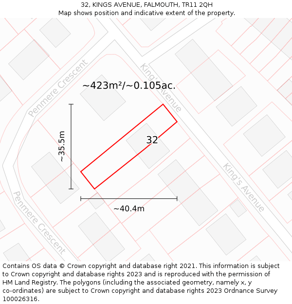 32, KINGS AVENUE, FALMOUTH, TR11 2QH: Plot and title map