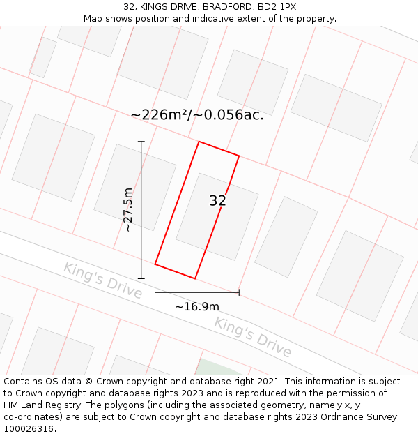 32, KINGS DRIVE, BRADFORD, BD2 1PX: Plot and title map