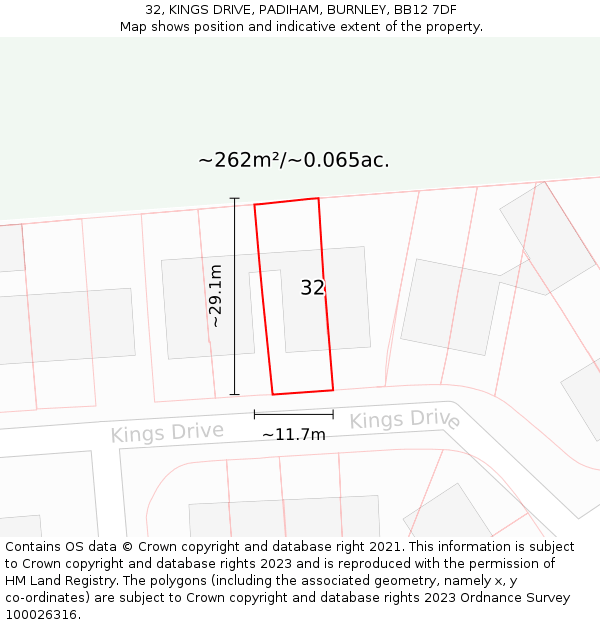 32, KINGS DRIVE, PADIHAM, BURNLEY, BB12 7DF: Plot and title map