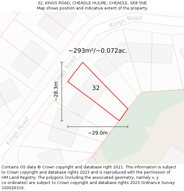 32, KINGS ROAD, CHEADLE HULME, CHEADLE, SK8 5NE: Plot and title map